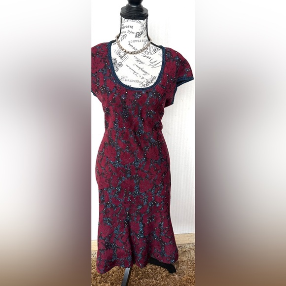 St. John Dresses & Skirts - St. John Burgundy and Black jewel adorned Scoop Neck dress size 8